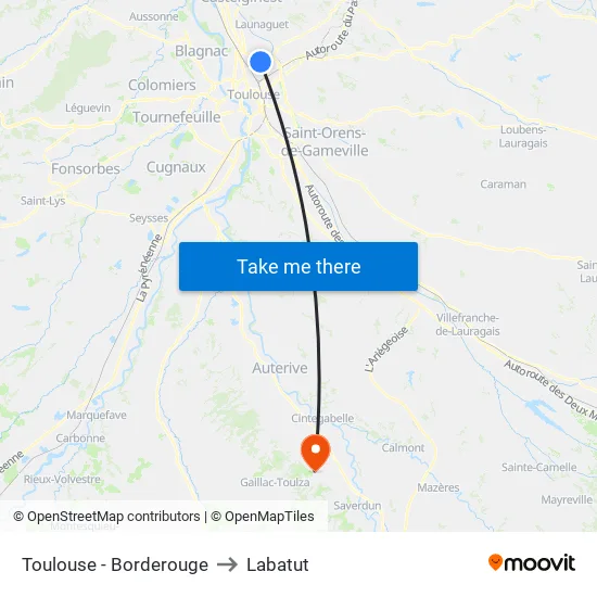 Toulouse - Borderouge to Labatut map