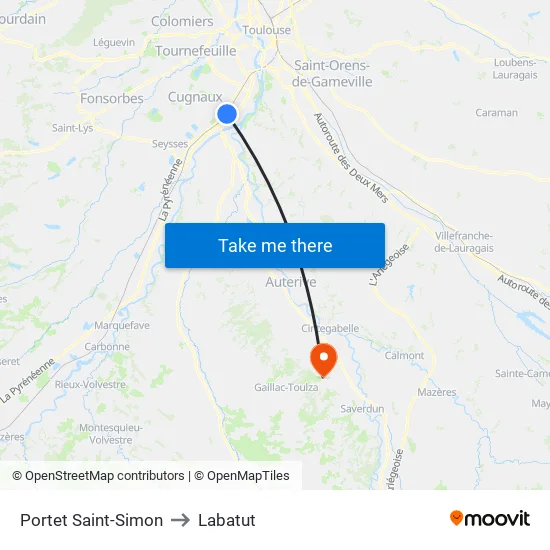 Portet Saint-Simon to Labatut map
