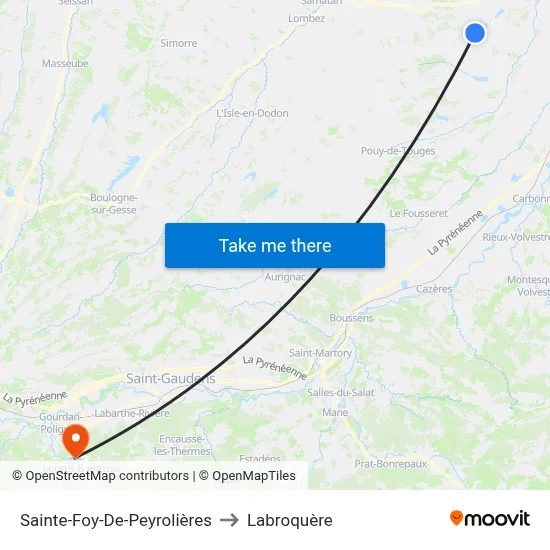 Sainte-Foy-De-Peyrolières to Labroquère map