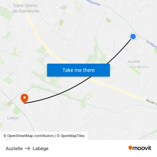 Auzielle to Labège map