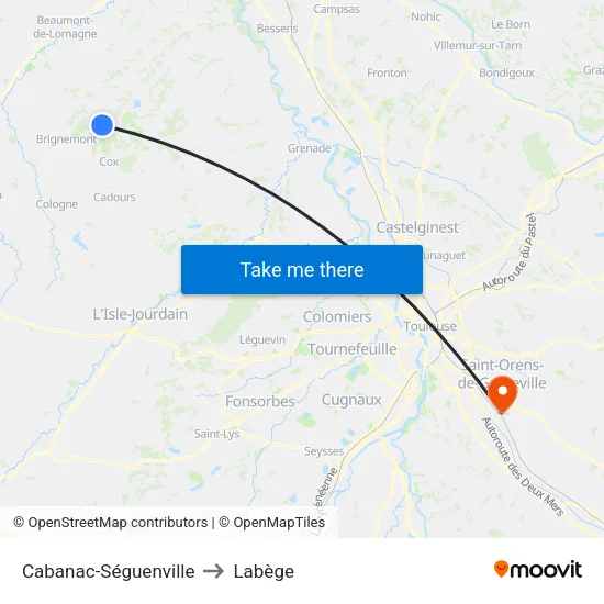 Cabanac-Séguenville to Labège map