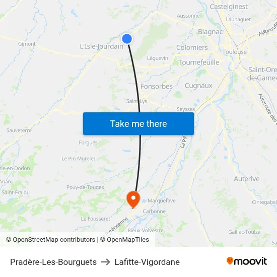Pradère-Les-Bourguets to Lafitte-Vigordane map