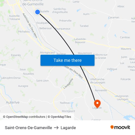 Saint-Orens-De-Gameville to Lagarde map