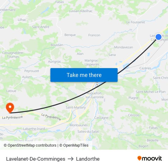 Lavelanet-De-Comminges to Landorthe map