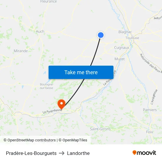 Pradère-Les-Bourguets to Landorthe map