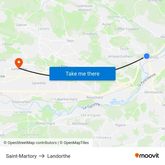 Saint-Martory to Landorthe map