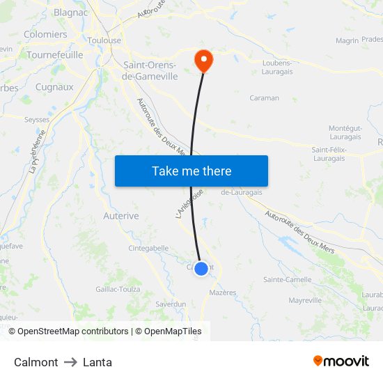 Calmont to Lanta map