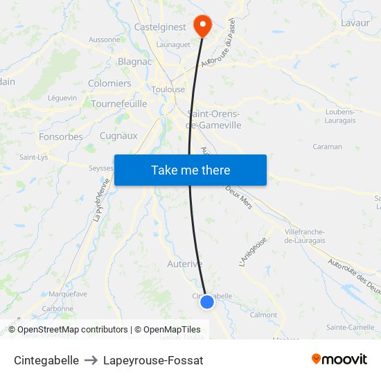 Cintegabelle to Lapeyrouse-Fossat map