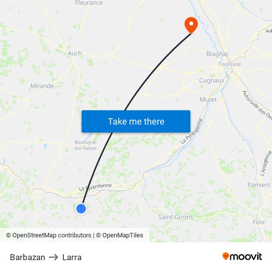 Barbazan to Larra map