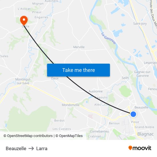 Beauzelle to Larra map