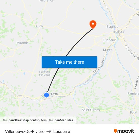 Villeneuve-De-Rivière to Lasserre map