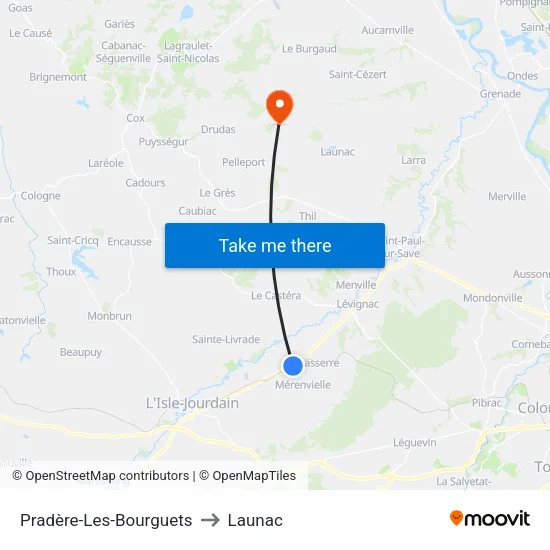 Pradère-Les-Bourguets to Launac map