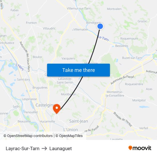 Layrac-Sur-Tarn to Launaguet map