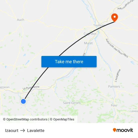 Izaourt to Lavalette map