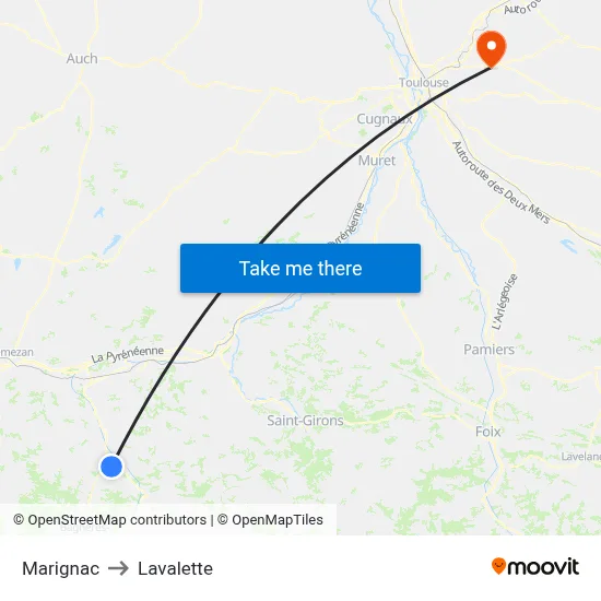 Marignac to Lavalette map