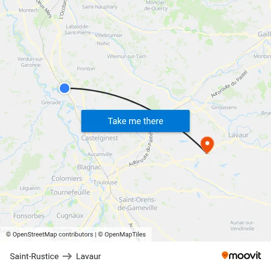 Saint-Rustice to Lavaur map