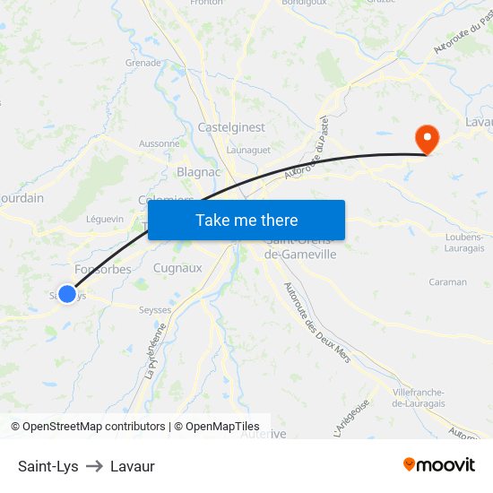 Saint-Lys to Lavaur map