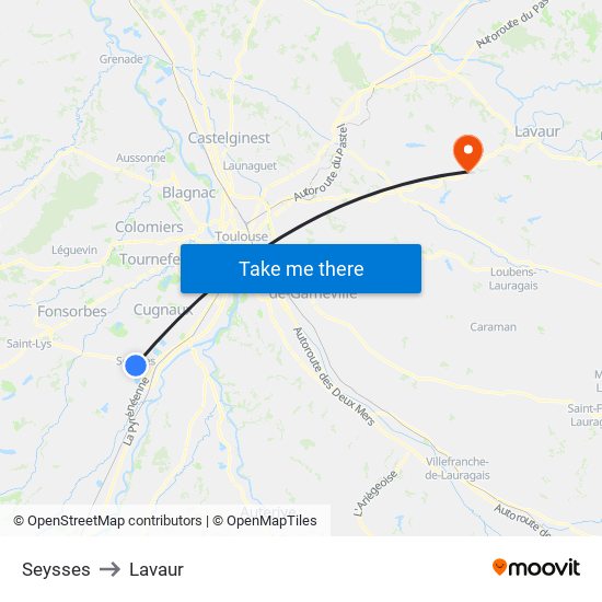 Seysses to Lavaur map