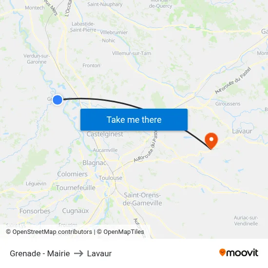 Grenade - Mairie to Lavaur map