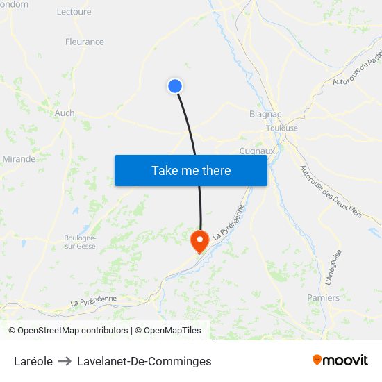 Laréole to Lavelanet-De-Comminges map
