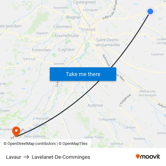 Lavaur to Lavelanet-De-Comminges map