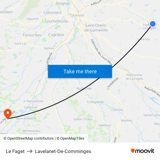 Le Faget to Lavelanet-De-Comminges map