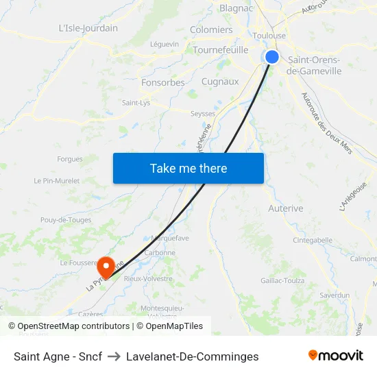 Saint Agne - Sncf to Lavelanet-De-Comminges map