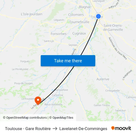 Toulouse - Gare Routière to Lavelanet-De-Comminges map