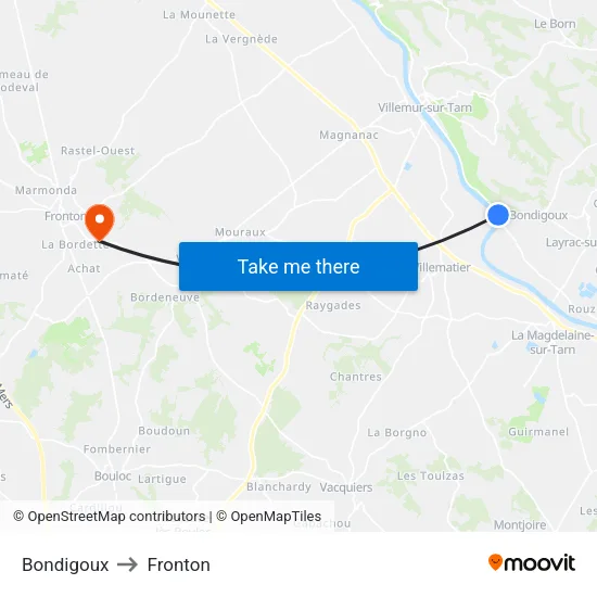 Bondigoux to Fronton map
