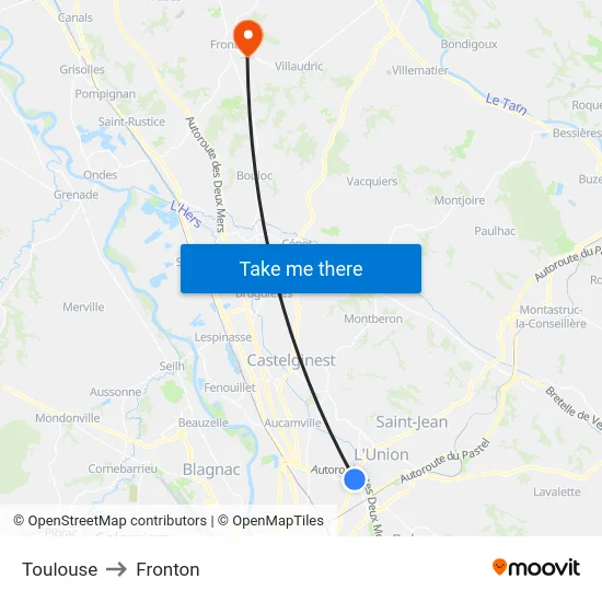 Toulouse to Fronton map