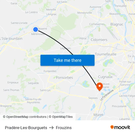 Pradère-Les-Bourguets to Frouzins map