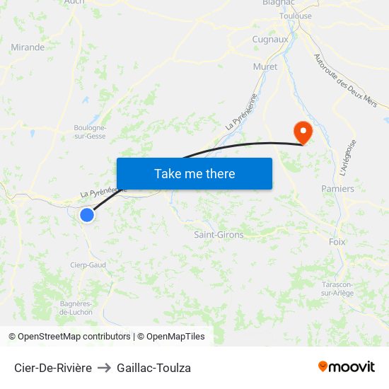 Cier-De-Rivière to Gaillac-Toulza map