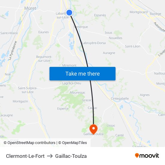 Clermont-Le-Fort to Gaillac-Toulza map