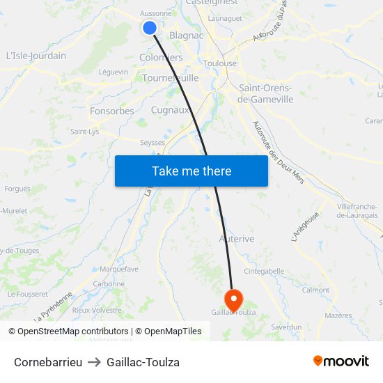 Cornebarrieu to Gaillac-Toulza map