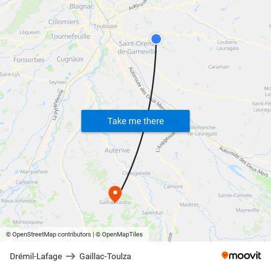 Drémil-Lafage to Gaillac-Toulza map