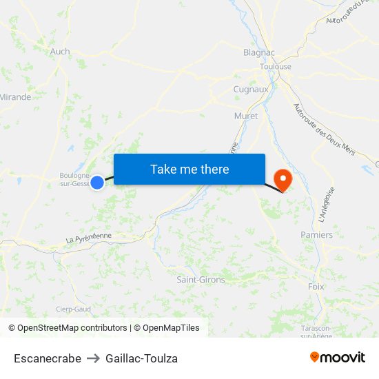 Escanecrabe to Gaillac-Toulza map