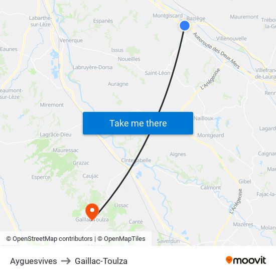 Ayguesvives to Gaillac-Toulza map