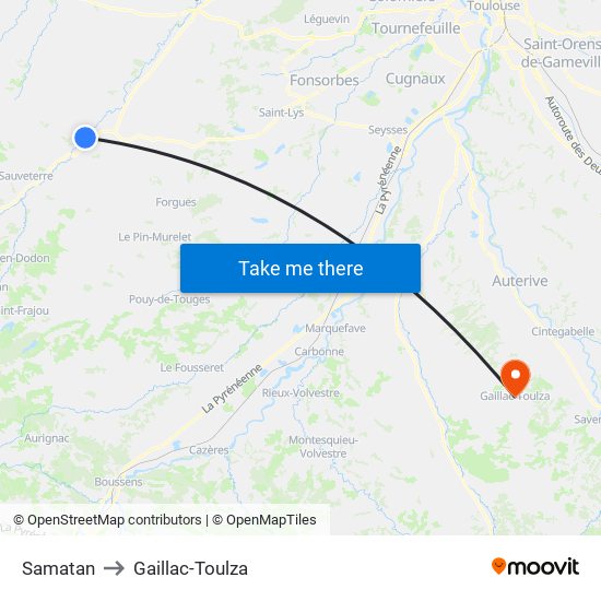 Samatan to Gaillac-Toulza map