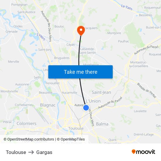 Toulouse to Gargas map