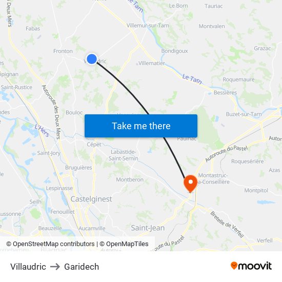 Villaudric to Garidech map