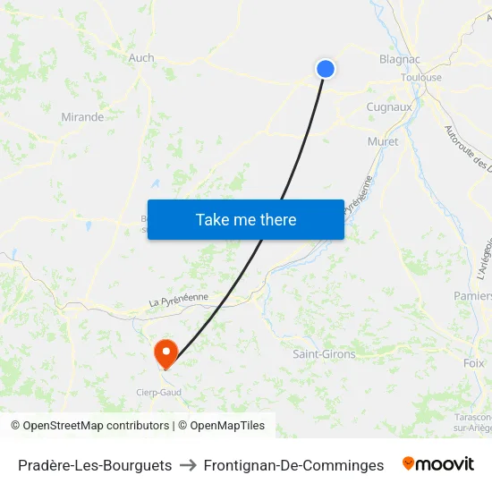 Pradère-Les-Bourguets to Frontignan-De-Comminges map