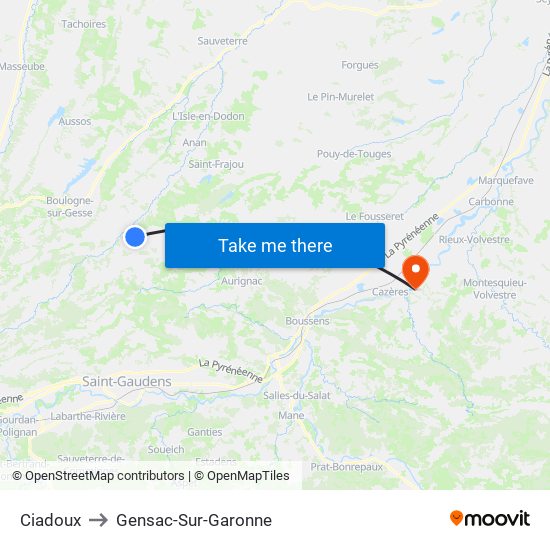 Ciadoux to Gensac-Sur-Garonne map