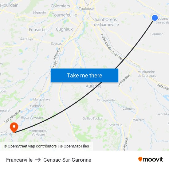 Francarville to Gensac-Sur-Garonne map