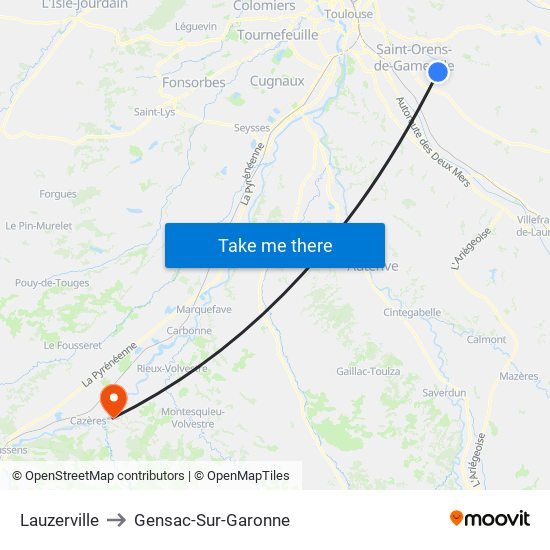 Lauzerville to Gensac-Sur-Garonne map