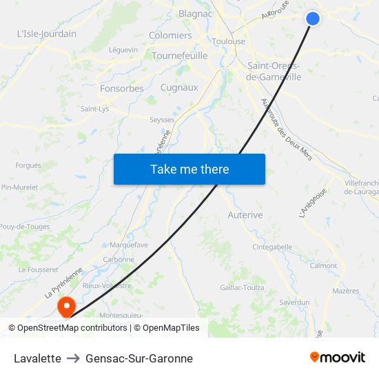 Lavalette to Gensac-Sur-Garonne map