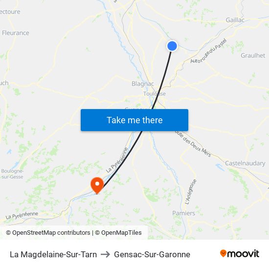 La Magdelaine-Sur-Tarn to Gensac-Sur-Garonne map