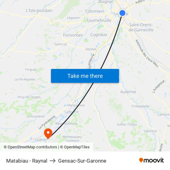 Matabiau - Raynal to Gensac-Sur-Garonne map