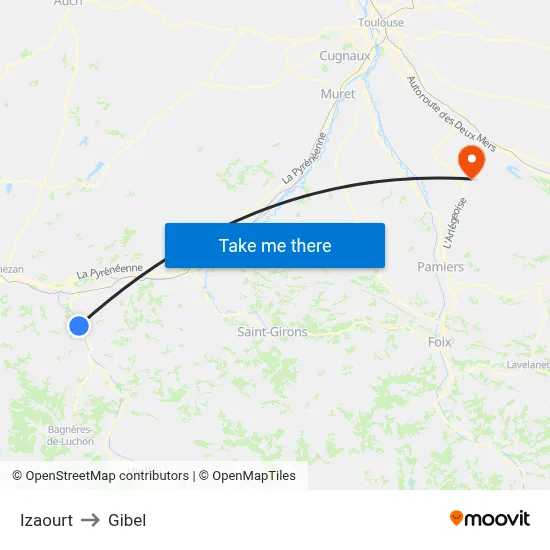 Izaourt to Gibel map