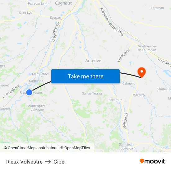 Rieux-Volvestre to Gibel map