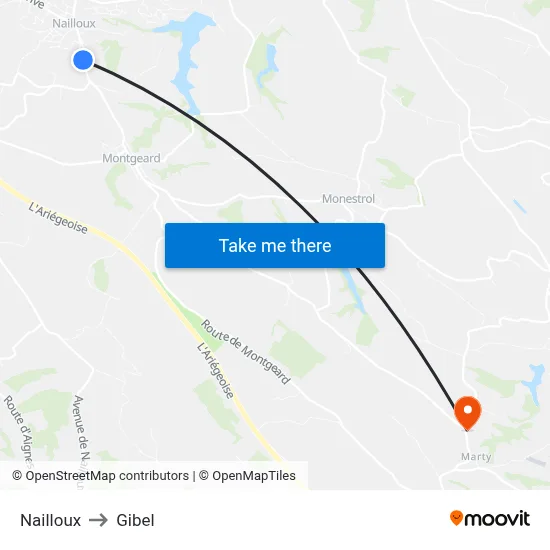 Nailloux to Gibel map